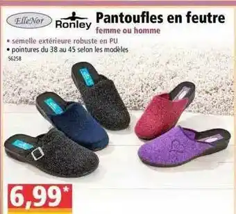 Norma Pantoufles En Feutre Femme Ou Homme ElleNor, Ronley offre