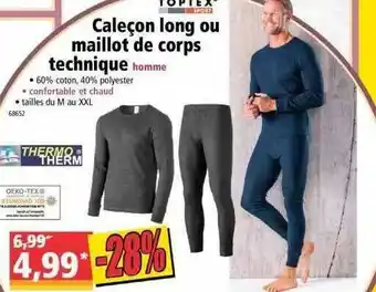 Norma Caleçon Long Ou Maillot De Corps Technique Homme Toptex offre