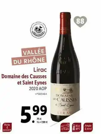 Lidl Vallée Du Rhône Lirac Domaine Des Causses Et Saint Eynes 2020 Aop offre