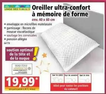 Norma Oreiller Ultra-confort à Mémoire De Forme offre
