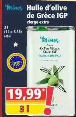 Norma Huile D'olive De Grèce Igp Minos offre