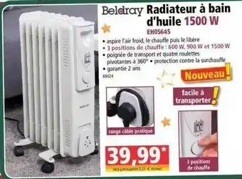 Norma Radiateur à Bain D'huile 1500 W Eh0564s Beldray offre