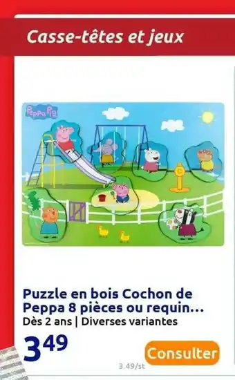 Action Puzzle En Bois Cochon De Peppa 8 Pièces Ou Requin... offre