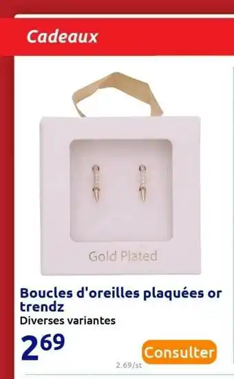 Action Boucles D'oreilles Plaquées Or Trendz offre