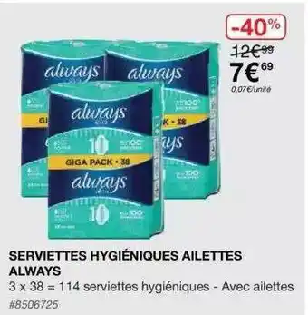Costco Serviettes Hygiéniques Ailettes Always offre