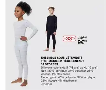 Costco Ensemble Sous-vêtements Thermiques 2 Pièces Enfant 32 Dégrées offre