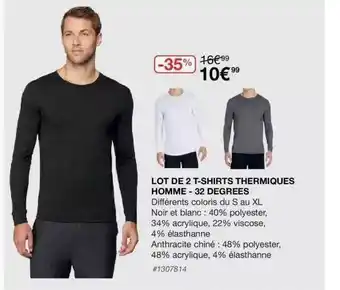 Costco Lot De 2 T-shirts Thermiques Homme - 32 Dégrées offre