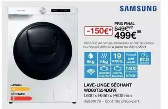 Costco Lave-linge Séchant Wd80t554dbw Samsung offre