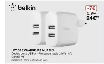 Costco Lot De 2 Chargeurs Muraux Belkin offre