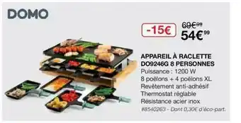 Costco Appareil à Raclette 8 Personnes Domo offre