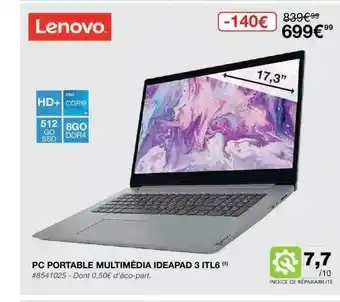 Costco Pc Portable Multimédia Ideapad 3 Itl6 Lenovo offre