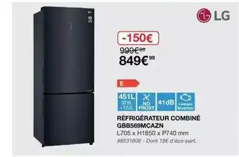 Costco Réfrigérateur Combiné Gbb569mcazn Lg offre