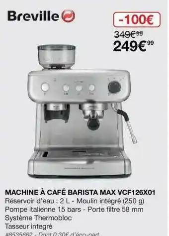 Costco Machine à Café Barista Max Vcf 126x01 Breville offre