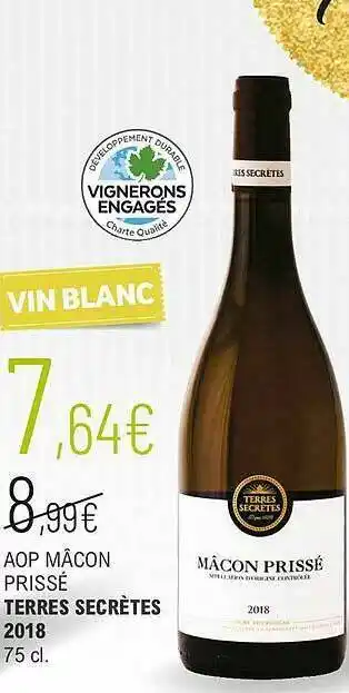 La Vignery Aop Mâcon Prissé Terre Secrètes 2018 offre