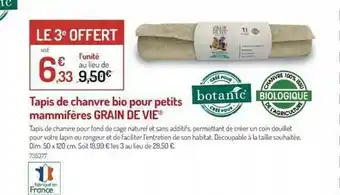 Botanic Tapis De Chanvre Bio Pour Petits Mammifères Grain De Vie offre