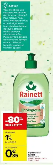 Carrefour Market Liquide Vaisselle Rainett -80% Sur Le 2ème offre