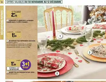 Intermarché Hyper 2 Bougies Flambeaux, Ou Bougies Chauffe Plats, 20 Serviettes Imprimées 33 X 33 Cm, Assiettes De Présentation 33 Cm offre