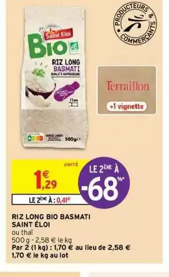 Intermarché Hyper Riz Long Bio Basmati Saint éloi offre