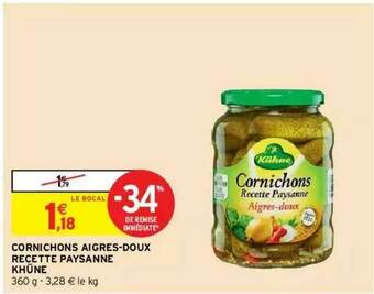 Intermarché Hyper Cornichons Aigres-doux Recette Paysanne Khüne offre