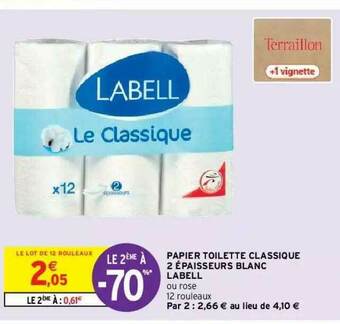 Intermarché Hyper Papier Toilette Classique 2 épaisseurs Blanc Labell offre