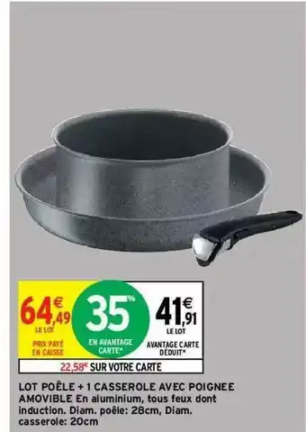 Intermarché Hyper Lot Poêle + 1 Casserole Avec Poignée Amovible offre
