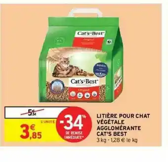 Intermarché Hyper Litière Pour Chat Végétale Agglomérante Cat's Best offre