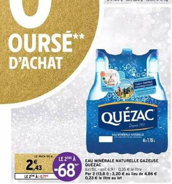 Intermarché Hyper Eau Minérale Naturelle Gazeuse Quézac offre
