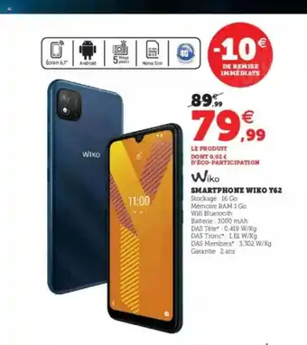 Super U Smartphone Wiko Y62 offre