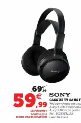 Super U Casque Tv Sans Fil Sony offre