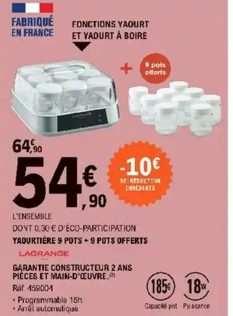 E.Leclerc Yaourtière 9 Pots + 9 Pots Offerts offre