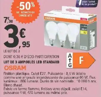 E.Leclerc Lot de 3 Ampoules Led Standard offre