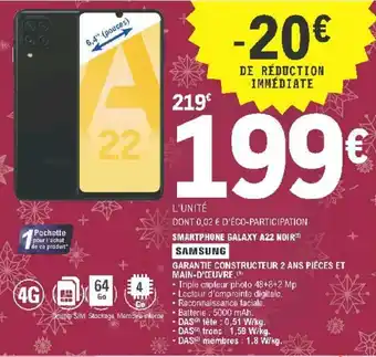E.Leclerc Smartphone Galaxy A22 Noir offre