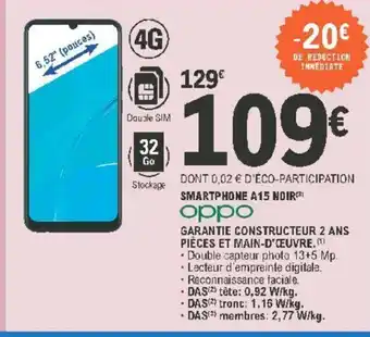 E.Leclerc Smartphone A15 Noir Oppo offre