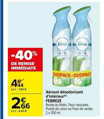 Carrefour Aérosol Désodorisant D'intérieur Febreze offre
