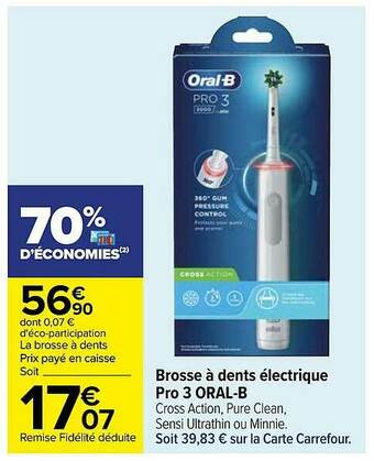 Carrefour Brosse à Dents électrique Pro 3 Oral-b offre