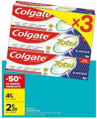 Carrefour Dentifrice Colgate Total offre