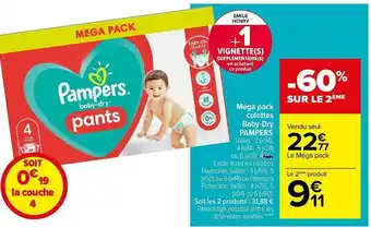 Carrefour Méga Pack Culottes Baby-dry Pampers offre