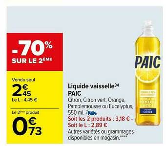 Carrefour Liquide Vaisselle Paic offre