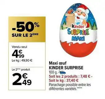 Carrefour Maxi œuf Kinder Surprise offre