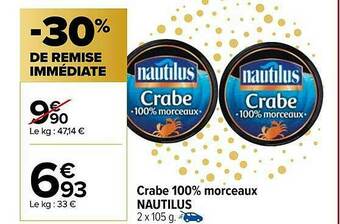 Carrefour Crabe 100% Morceaux Nautilus offre