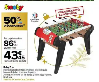 Carrefour Baby Foot Smoby offre