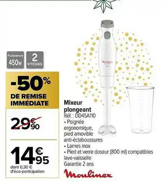 Carrefour Mixeur Plongeant Moulinex offre