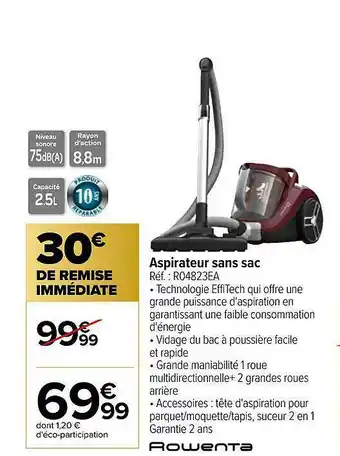 Carrefour Aspirateur Sans Sac Rowenta offre