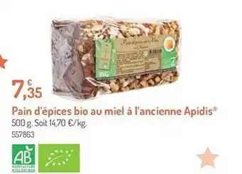 Botanic Pain D'épices Bio Au Miel à L'ancienne Apidis offre
