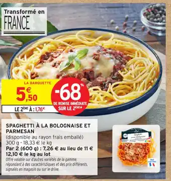 Intermarché Contact Spaghetti à la bolognaise et parmesan offre