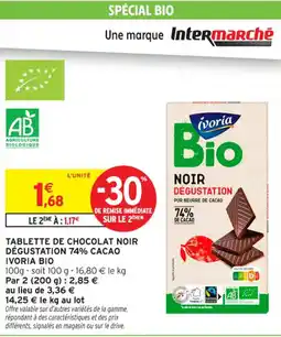 Intermarché Contact IVORIA BIO Tablette de chocolat noir dégustation 74% cacao offre