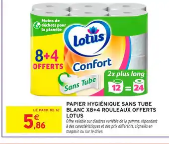 Intermarché Contact LOTUS Papier hygiénique sans tube blanc x8+4 rouleaux offerts offre