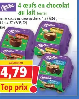 Norma MILKA 4 oeufs en chocolat au lait fourrés offre