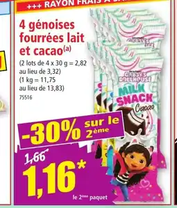 Norma 4 génoises fourrées lait et cacao offre