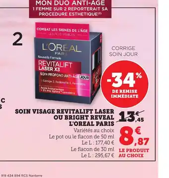 Maximarché L'OREAL PARIS Soin visage revitalift laser ou bright reveal offre